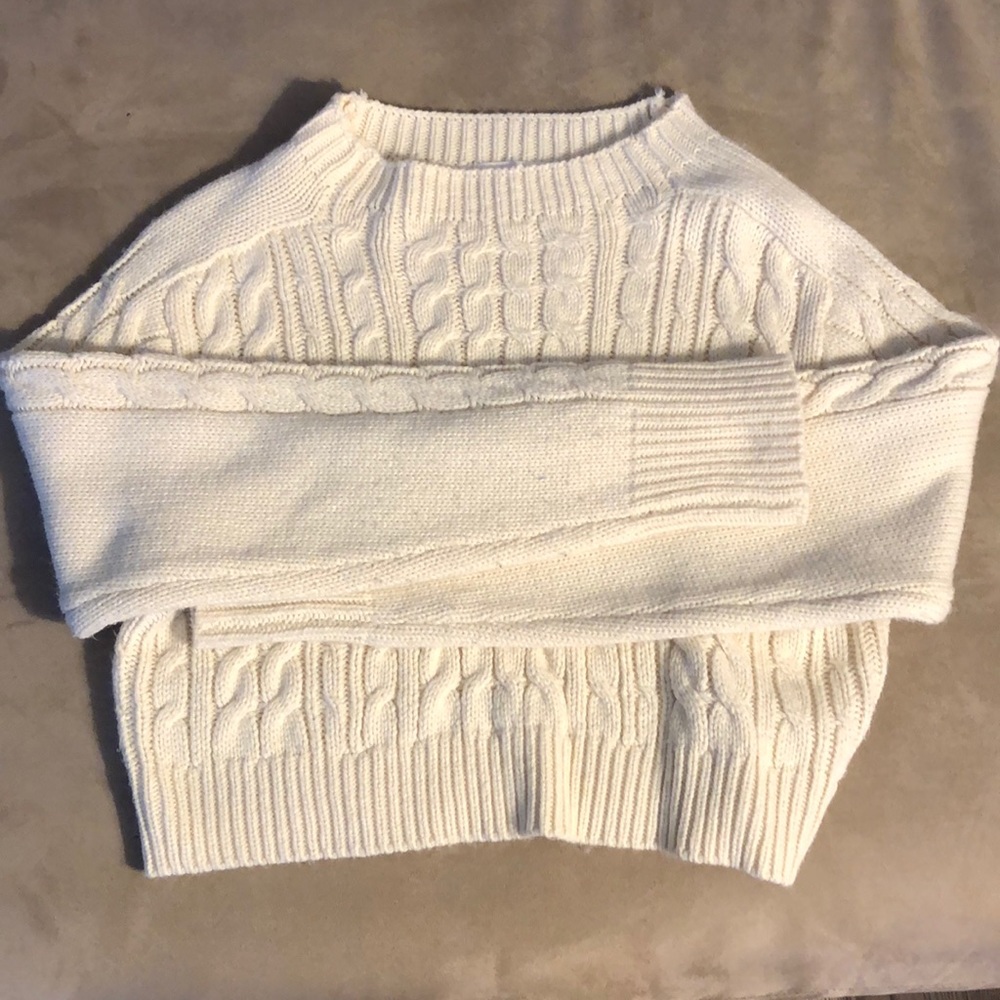 Cream cropped knit sweater